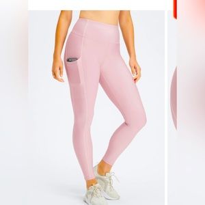 Fabletics high waisted cold weather pocket legging color light taupe/pink 3X NWT